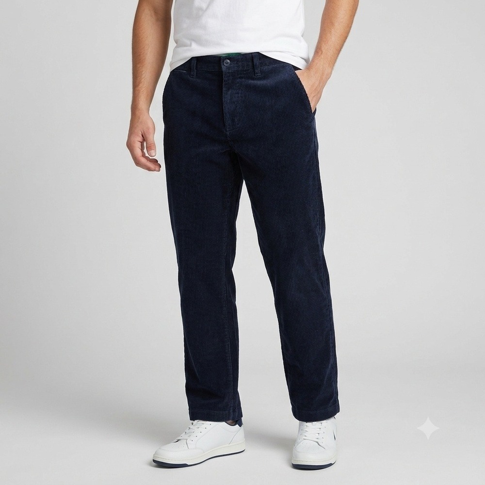 Nautica Corduroy Pants Men 32x30 Navy Blue Stretch Straight Leg Casual Trousers